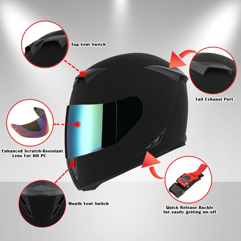 1STorm Motorcycle Full Face Helmet Skull King Matt Black + One Extra Clear Shield, Size Large (57-58 CM,22.4/22.8 Inch) - Image 5